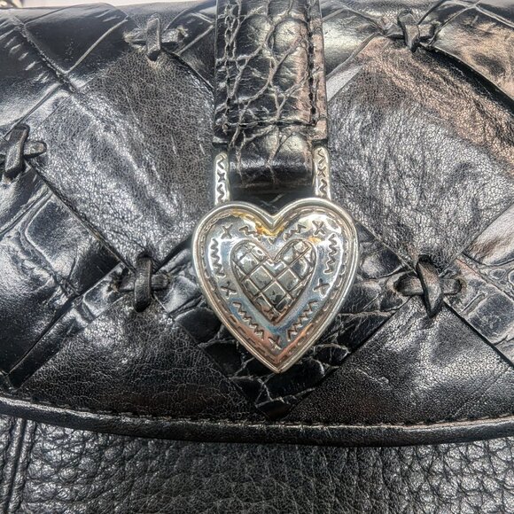 Brighton crossbody bag Black With Silver Heart Clasp size Approx 7 " X 5" - Picture 5 of 14